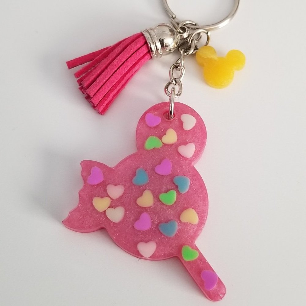 Pink Mickey Pop Keychain with Heart Confetti